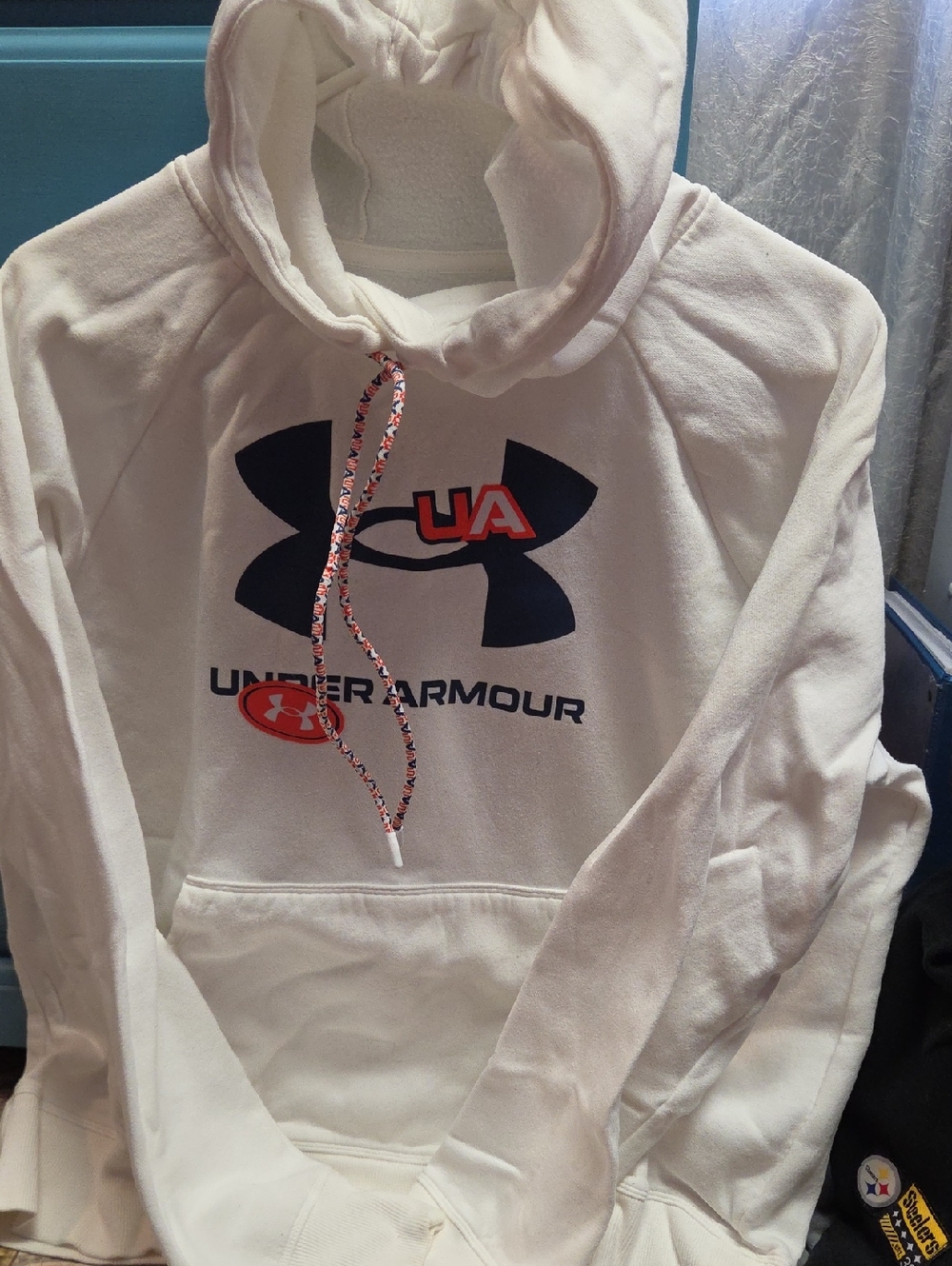Under Armour White Hoodie with Navy and Red Logo